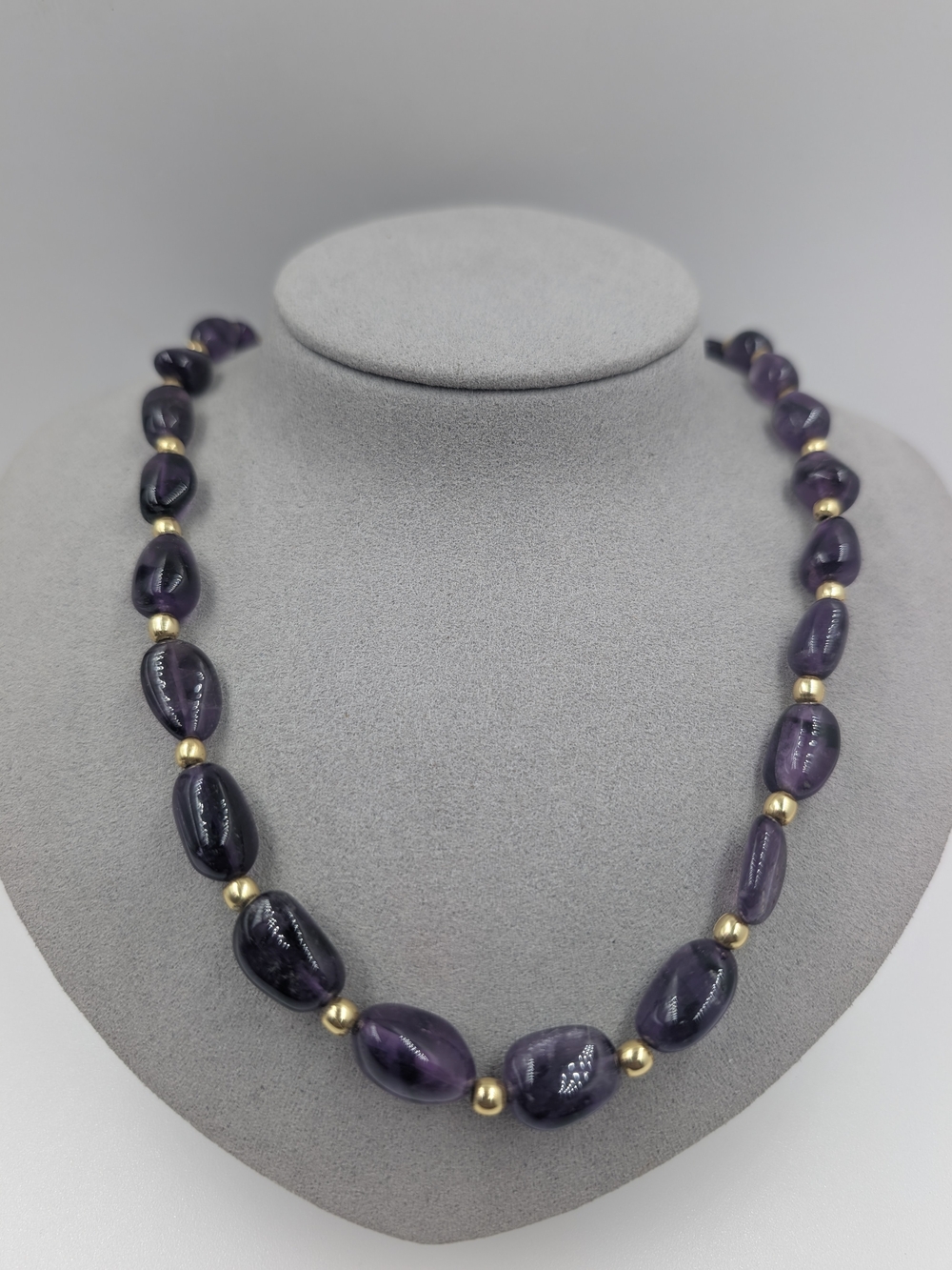 Natural Purple Amethyst Tumbled Nugget Bead Gold Collar Necklace 0704